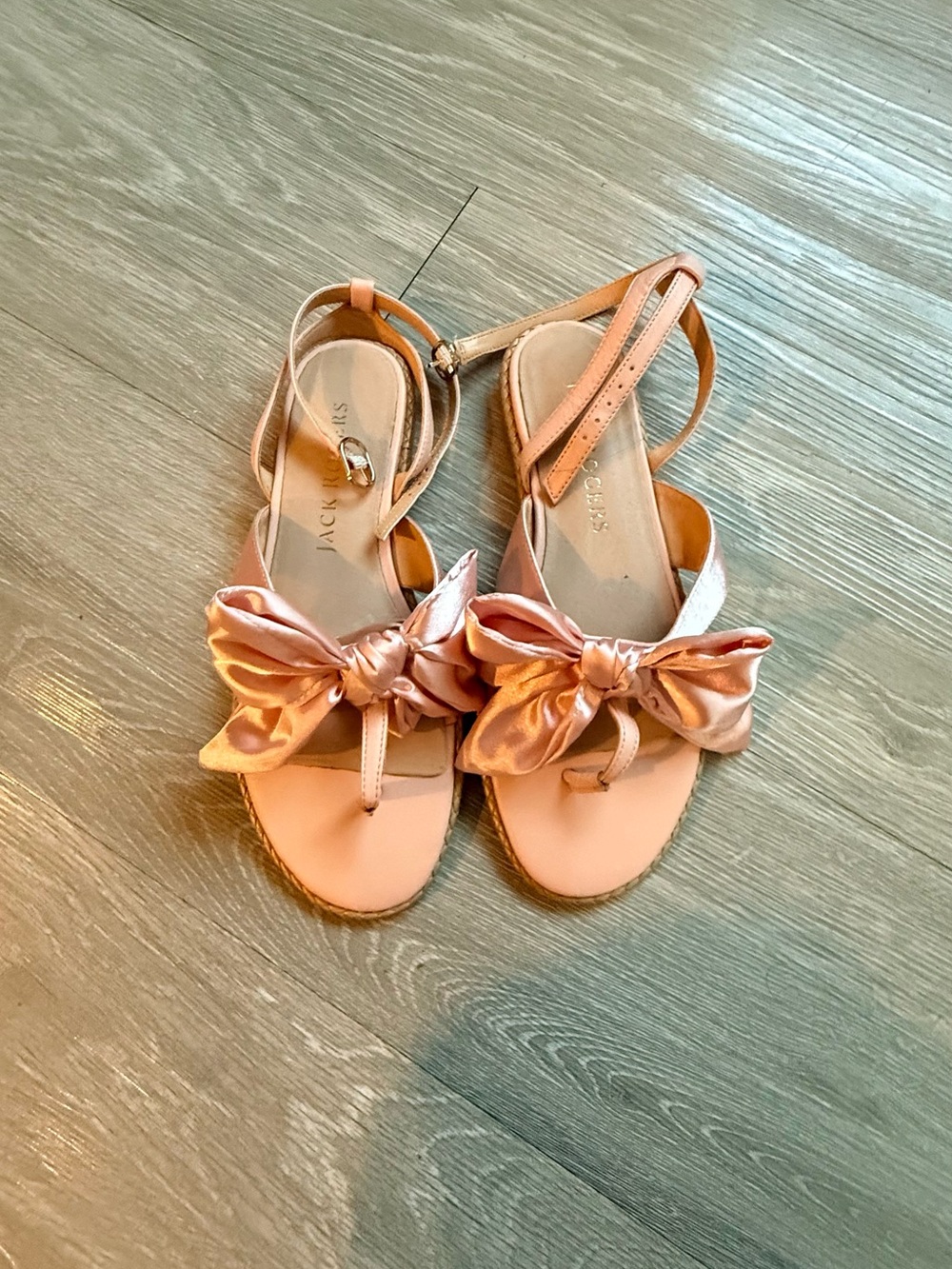 ✨ NWOT JACK ROGERS Pink Satin Bow Sandals 🩰 Ankle Strap Espadrille Flat Shoes ❤️